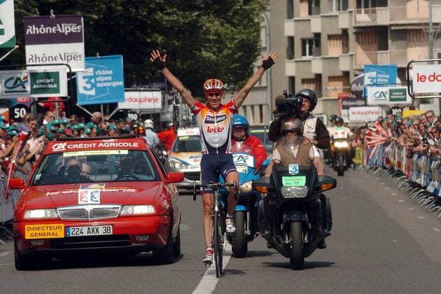 Axel Merckx (Belgien Davitamon Lotto) gewinnt die 5. Etappe bei der Dauphine Libere 2005 -  Radsport Herren Dauphine Libere 2005, ProTour, Straßenradsport, Straße, Rad Totale 5. Etappe: Vaison la Romaine - Grenoble Freude,