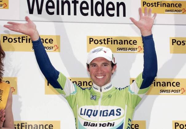 Michael Albasini (Schweiz Liquigas Bianchi) - Siegerehrung nach der 1. Etappe der Tour de Suisse Radsport Herren Tour de Suisse 2005, Straßenradsport, Straße, Rad, ProTour Einzelbild 1. Etappe: Schaffhausen - Weinfelden Freude,