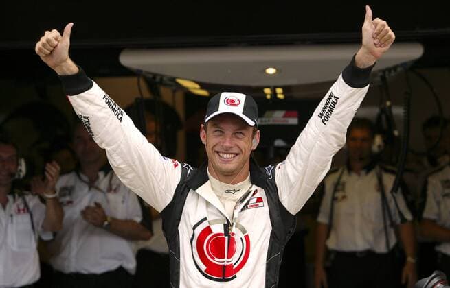 Jenson Button (England BAR Honda) bejubelt seine Pole Position Motorsport Grand Prix Herren Großer Preis von Kanada 2005, Formel 1 Weltmeisterschaft, F1, F, GP, WM, Qualifying Einzelbild Montreal Freude,