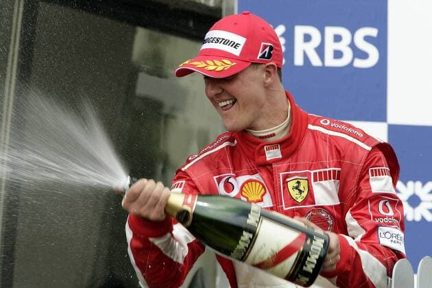 Michael Schumacher (Deutschland Ferrari) feiert seinen 2. Platz beim Großen Preis von Kanada 2005 Motorsport Grand Prix Herren Großer Preis von Kanada 2005, Formel 1 Weltmeisterschaft, F1, F, GP, WM, Vdig, Einzelbild Montreal Begeisterung, Freude,