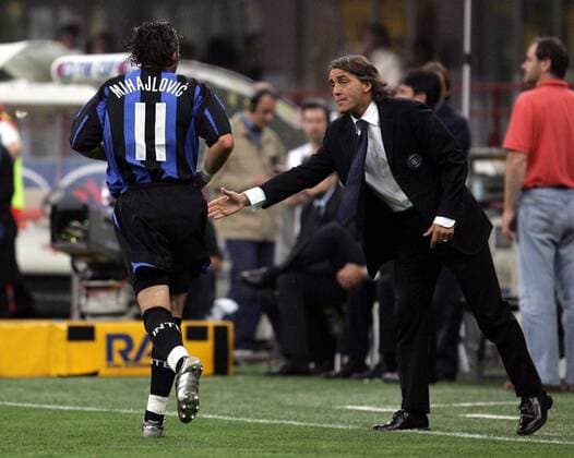 Trainer Roberto Mancini und Torschütze Sinisa Mihajlovic (beide Inter) - Torjubel Fußball Herren Coppa Italia 2004 2005, Italienischer Pokal, Pokalspiel, Finale, Endspiel, Pokalfinale Gruppe Mailand Freude,