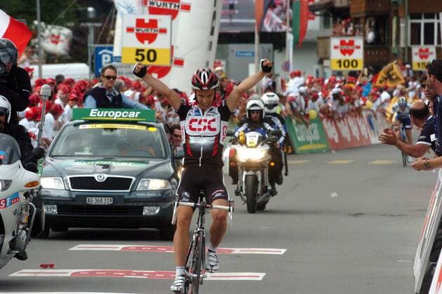 Linus Gerdemann (Deutschland CSC) gewinnt die 7. Etappe der Tour de Suisse 2005 -  Radsport Herren Tour de Suisse 2005, ProTour, Straßenradsport, Straße, Rad Einzelbild 7. Etappe Einsiedeln - Genk Freude, Begeisterung,