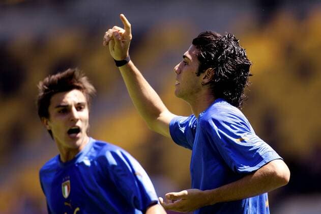 Graziano Pelle (re.) - Torjubel mit Simone Bentivoglio (beide Italien U20) -  Fußball WM Herren U 20 Junioren Weltmeisterschaft 2005, Länderspiel, Gruppe E Gruppe Kerkrade Freude,