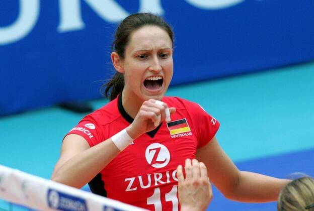 Christiane Fürst (Deutschland) jubelt Volleyball Länderspiel Damen Weltmeisterschaftsqualifikation 2005, Länderspiel, Qualifikation, Einzelbild Dresden