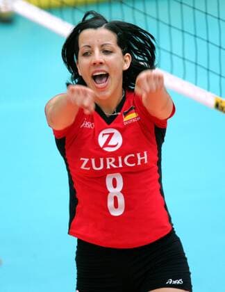 Cornelia Dumler (Deutschland) jubelt Volleyball Länderspiel Damen Weltmeisterschaftsqualifikation 2005, Länderspiel, Qualifikation, WM, Qualifikationsspiel Einzelbild Dresden Freude,