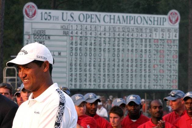 Sieger Michael Campbell (Neuseeland) vor dem Scoreboard der US Open 2005 - (Icon914310) Golf Herren US Open 2005, PGA Tour, Golfen Einzelbild Pinehurst EDITORIAL USE ONLY
