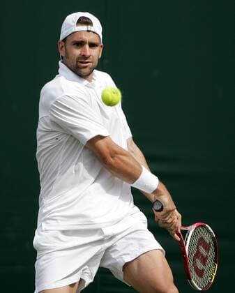 Nicolas Kiefer (Deutschland) - beidhändige Rückhand Tennis Herren All England Championships 2005, Grand Slam, ATP Tour, Einzelbild Wimbledon London Dynamik,