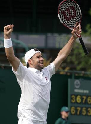 Nicolas Kiefer (Deutschland) - Siegesjubel Tennis Herren All England Championships 2005, Grand Slam, ATP Tour, Einzelbild Wimbledon London Begeisterung, Freude,
