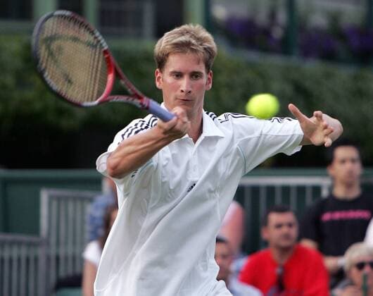 Florian Mayer (Deutschland) - Vorhand Tennis Herren All England Championships 2005, Grand Slam, ATP Tour Einzelbild Wimbledon London Dynamik,