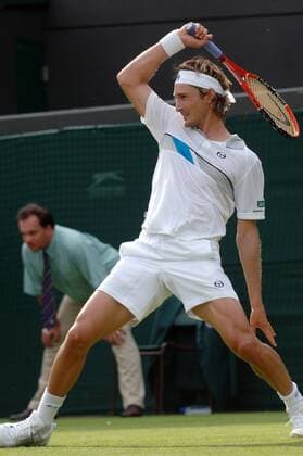 Juan Carlos Ferrero (Spanien) - Vorhand Tennis Herren All England Championships 2005, Grand Slam, ATP Tour, Rasen, Rasenplatz, Rasentennis, Rasenturnier Einzelbild Wimbledon London