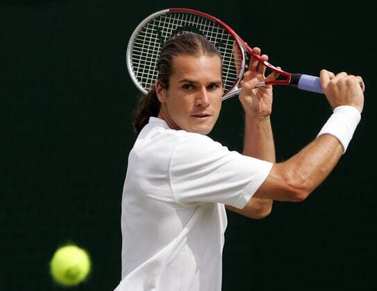 Thomas Haas (Deutschland) - Rückhand Tennis Herren All England Championship 2005, Grand Slam, ATP Tour, Einzelbild Wimbledon London