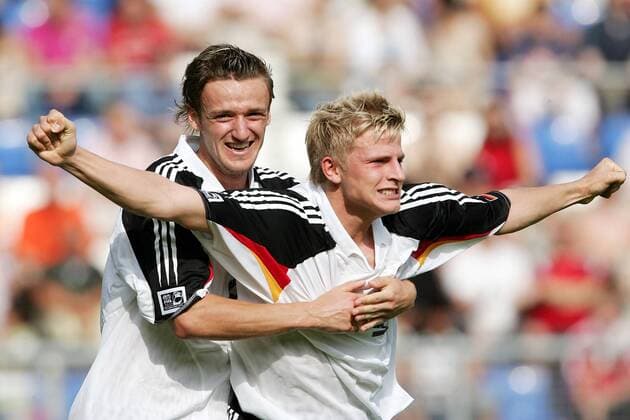 Christian Gentner (li.) und Nicky Adler (beide Deutschland U 20) - Torjubel Fußball WM Herren U20 Weltmeisterschaft 2005, Länderspiel, Achtelfinale, Nationalmannschaft, Nationalteam, Vdig Gruppe Tilburg Freude,