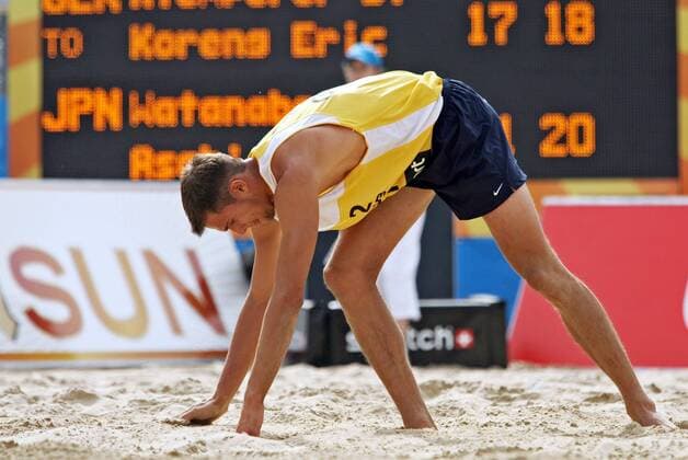 Eric Koreng (Deutschland) enttäuscht Beachvolleyball Herren Swatch FIVB Weltmeisterschaft 2005, Beach Einzelbild Berlin Enttäuschung,