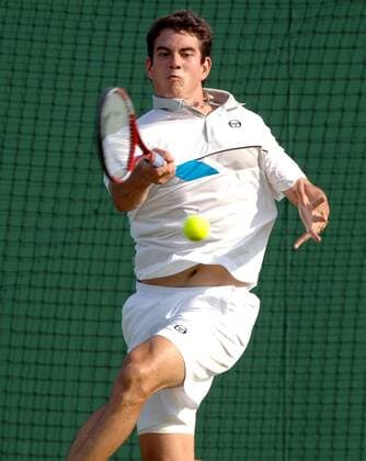 Guillermo Garcia Lopez (Spanien) - Vorhand Tennis Herren All England Championships 2005, Grand Slam, ATP Tour, Einzelbild Wimbledon London Dynamik,