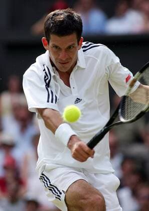 Tim Henman (Großbritannien) - Rückhand Tennis Herren All England Championships 2005, Grand Slam, ATP Tour Einzelbild Wimbledon London Dynamik,