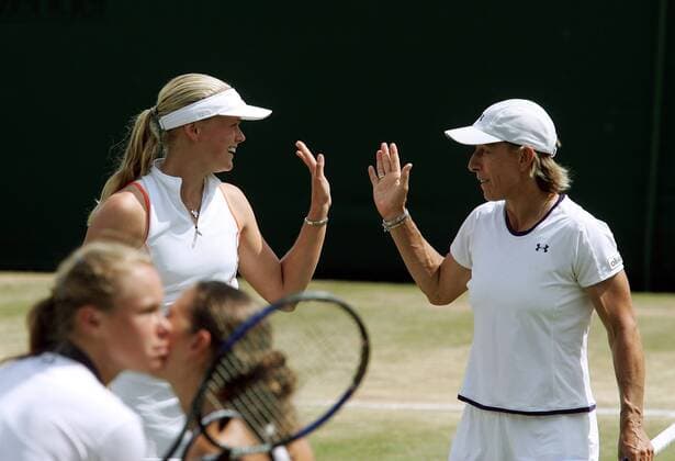 Martina Navratilova (USA, re.) und Anna Lena Groenefeld (Deutschland) - Siegesjubel Tennis Damen All England Championships 2005, Grand Slam, WTA Tour, Rasen, Rasenplatz, Rasentennis, Rasenturnier Gruppe Wimbledon London Freude,