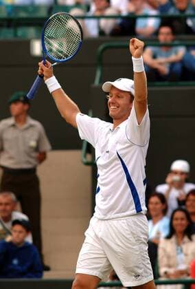 Thomas Johansson (Schweden) - Schlußjubel Tennis Herren All England Championships 2005, Grand Slam, ATP Tour Einzelbild Wimbledon London Freude,