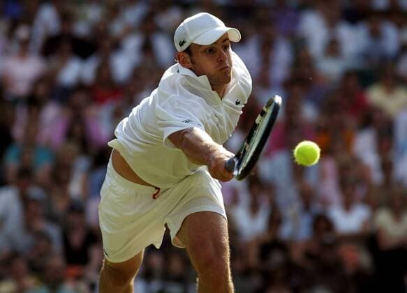 Andy Roddick (USA) - Vorhand Tennis Herren All England Championships 2005, Grand Slam, ATP Tour Einzelbild Wimbledon London Dynamik,