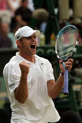 Andy Roddick (USA) - Schlußjubel Tennis Herren All England Championships 2005, Grand Slam, ATP Tour Einzelbild Wimbledon London Begeisterung, Freude,