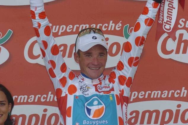 Thomas Voekler (Frankreich Bouyques Telecom) sichert sich das gepunktete Bergtrikot -  Radsport Herren Tour de France 2005, ProTour, Straßenradsport, Straße, Rad Einzelbild 2. Etappe: Challans - Les Essarts Freude,