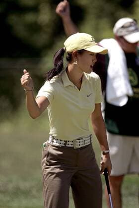 Michelle Wie (USA) jubelt - (Icon5310012) Golf Damen John Deere Classic 2005, Classics, PGA Tour, Golfen Einzelbild Silvis Begeisterung, Freude, EDITORIAL USE ONLY
