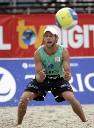 Thomas Kröger (Deutschland) jubelt Beachvolleyball Herren Zürich Masters 2005, Zurich, Zuerich, Beach Einzelbild Dresden Begeisterung, Freude,