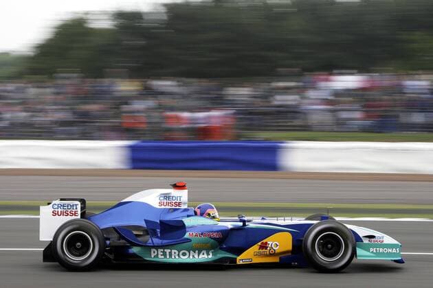 Jacques Villeneuve (Kanada Sauber Petronas) in seinem Boliden Motorsport Grand Prix Herren Großer Preis von England 2005, Formel 1 Weltmeisterschaft, F1, F, GP, WM, Qualifying, Vdig, Einzelbild Silverstone Dynamik,