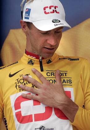 Der neue Gesamtführende Jens Voigt (Deutschland CSC) im gelben Trikot Radsport Herren Tour de France 2005, ProTour, Straßenradsport, Straße, Rad Einzelbild 9. Etappe Gerardmer - Mulhouse