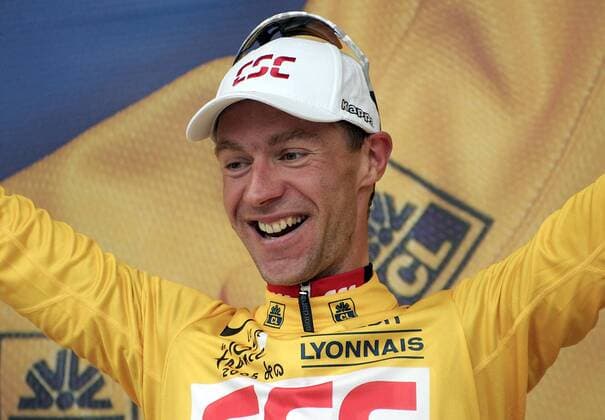 Der neue Gesamtführende Jens Voigt (Deutschland CSC) freut sich riesig über das gelbe Trikot Radsport Herren Tour de France 2005, ProTour, Straßenradsport, Straße, Rad Einzelbild 9. Etappe Gerardmer - Mulhouse Freude,