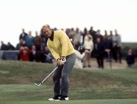 Jack Nicklaus (USA) - Schlag vom Fairway Golf Herren British Open Championship 1970, Golfen, Vdia, Einzelbild St. Andrews Dynamik,