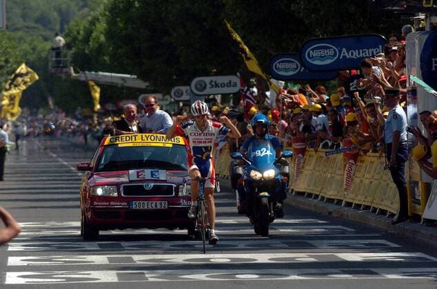 David Moncoutie (Frankreich Cofidis) gewinnt die 12. Etappe der Tour de France -  Radsport Herren Tour de France 2005, ProTour, Straßenradsport, Straße, Rad, Bergetappe, Einzelbild 12. Etappe: Briancon - Digne les Bains Freude,