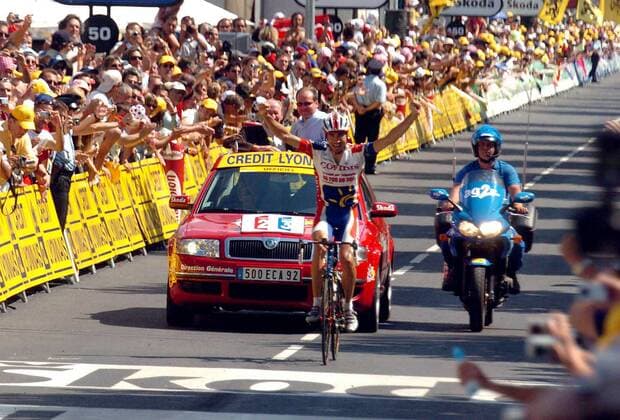 David Moncoutie (Frankreich Cofidis) gewinnt die 12. Etappe der Tour de France -  Radsport Herren Tour de France 2005, ProTour, Straßenradsport, Straße, Rad, Bergetappe, Einzelbild 12. Etappe: Briancon - Digne les Bains Freude,