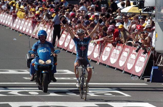 Marcos Serrano (Spanien Liberty Seguros) gewinnt die 18.Etappe -  Radsport Herren Tour de France 2005, ProTour, Straßenradsport, Straße, Rad, Einzelbild 18. Etappe Albi - Mende Freude,