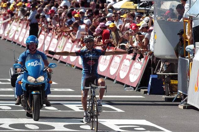 Marcos Serrano (Spanien Liberty Seguros) gewinnt die 18.Etappe -  Radsport Herren Tour de France 2005, ProTour, Straßenradsport, Straße, Rad, Einzelbild 18. Etappe Albi - Mende Glück, Freude,
