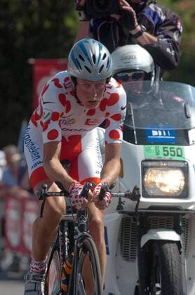 Der beste Bergfahrer Mickael Rasmussen (Dänemark Rabobank) - Einzelzeitfahren -  Radsport Herren Tour de France 2005, ProTour, Straßenradsport, Straße, Rad, Zeitfahren, Einzelzeitfahren Einzelbild 20. Etappe: Saint Etienne