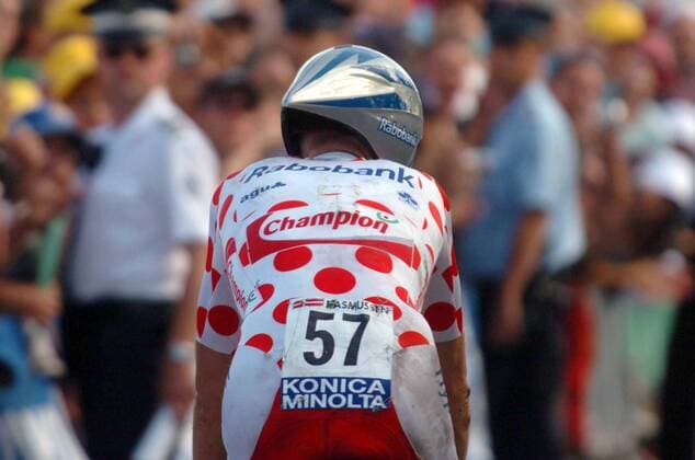 Der beste Bergfahrer Mickael Rasmussen (Dänemark Rabobank) - Einzelzeitfahren -  Radsport Herren Tour de France 2005, ProTour, Straßenradsport, Straße, Rad, Zeitfahren, Einzelzeitfahren Einzelbild 20. Etappe: Saint Etienne