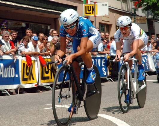 Trixi Worrack (li.) und Judith Arndt (beide Deutschland Team Nürnberger) - Paarzeitfahren Radsport Damen LuK Challenge 2005, Cup, Paarzeitfahren, Zeitfahren, Straßenradsport, Straße, Rad, Vdig, Gruppe Bühl