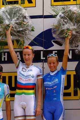Trixi Worrack (re.) und Judith Arndt (beide Deutschland Team Nürnberger) - Sieger des Paarzeitfahrens in Bühl Radsport Damen LuK Challenge 2005, Cup, Paarzeitfahren, Zeitfahren, Straßenradsport, Straße, Rad, Vdig, Gruppe Bühl Freude,