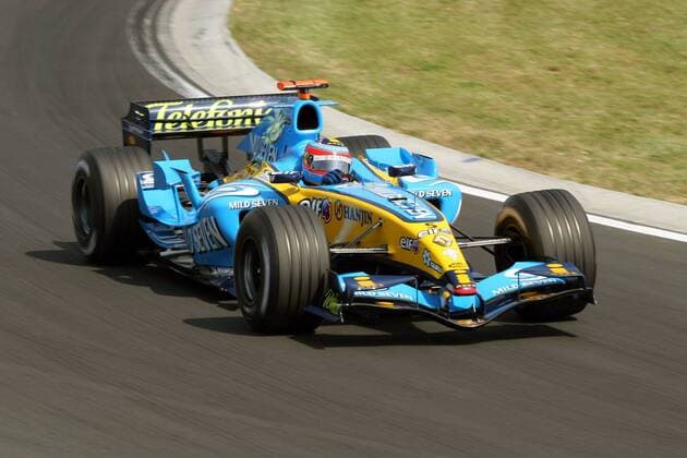 Fernando Alonso (Spanien Renault) in seinem Boliden Motorsport Grand Prix Herren Großer Preis von Ungarn 2005, Formel 1 Weltmeisterschaft, F1, F, GP, WM, Qualifying Einzelbild Hungaroring Budapest