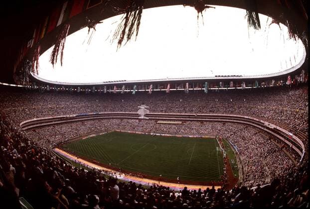 Das ausverkaufte Aztekenstadion vor dem Eröffnungsspiel der Weltmeisterschaft 1986 -  Fußball WM Herren Weltmeisterschaft 1986, Nationalmannschaft, Nationalteam, Länderspiel, Gruppe A Totale Estadio Azteca, Aztekenstadion, Azteken Stadion Mexiko Stadt, Mexico City