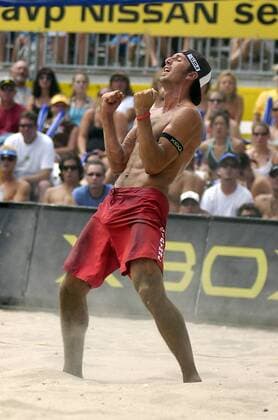 Sean Rosenthal (USA) jubelt - (Icon4030673) Beachvolleyball Herren Huntington Beach Open 2005, AVP Nissan Series, Finale Einzelbild Huntington Beach Freude, EDITORIAL USE ONLY
