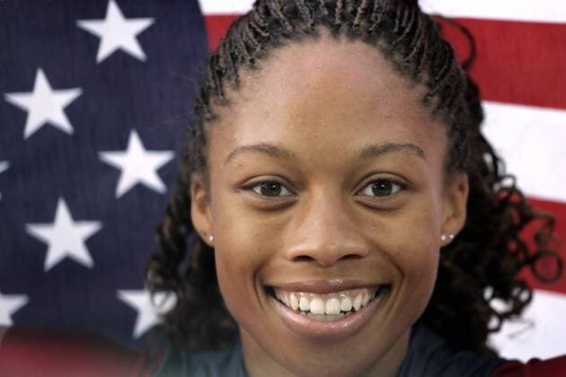 Weltmeisterin Allyson Felix (USA) Leichtathletik WM Damen Weltmeisterschaft 2005, 200m, 200 m, Meter, Sprint, Kurzstrecke Porträt Helsinki Freude,