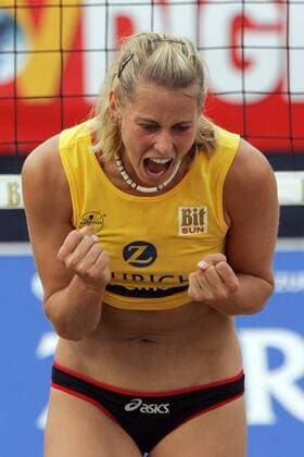 Sara Goller (Deutschland) - Jubelschrei Beachvolleyball LM Damen Deutsche Meisterschaft 2005, Zuerich, Zurich, Beach, Landesmeisterschaft, Zürich Masters, DM Einzelbild Timmendorfer Strand Timmendorf Freude, Begeisterung