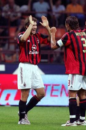 Andriy Shevchenko (li.) und Maldini (beide Milan) - Torjubel Fußball Herren Serie A 2005 2006, 1. Italienische Liga, AC Mailand Gruppe Mailand Freude,