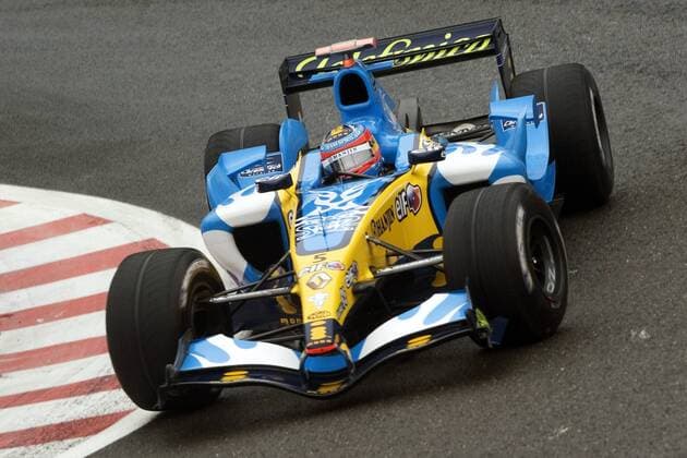 Fernando Alonso (Spanien Renault) in seinem Boliden Motorsport Grand Prix Herren Großer Preis von Belgien 2005, Formel 1 Weltmeisterschaft, F1, F, GP, WM, Einzelbild Spa-Francorchamps