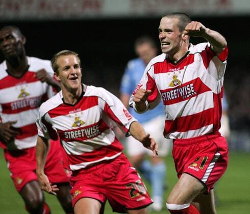 Michael McIndoe (Doncaster) - Torjubel -  Fußball Herren Carling Cup 2005 2006, Football League One, 3. Englische Liga, Pokal, Pokalspiel Gruppe Doncaster Freude, Begeisterung,