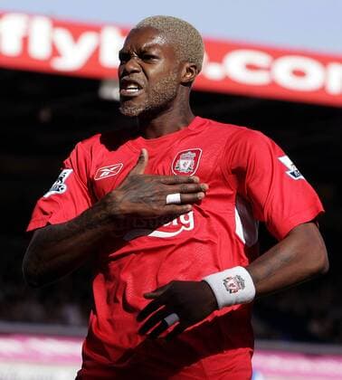 Torschütze Djibril Cisse (Liverpool) jubelt - EDITORIAL USE ONLY. No use with unauthorised audio, video, data, fixture lists, club league logos or live services. Online in-match use limited to 120 images, no video emulation. No use in betting, games or single club league player publications. Fußball Herren English Premier League 2005 2006, 1. Englische Liga, FC Liverpool, Vdig Einzelbild Birmingham Freude, Begeisterung, Überlegenheit