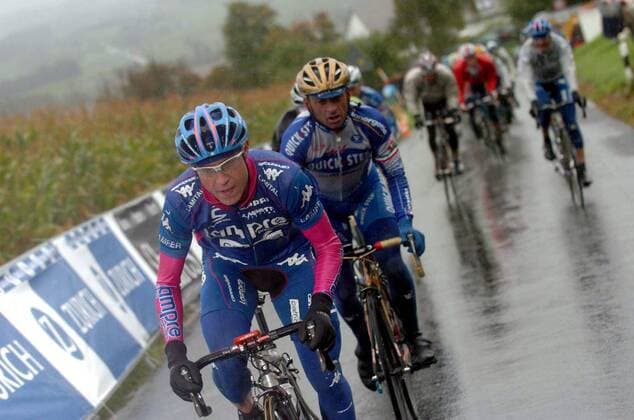 Damiano Cunego (Lampre, li.) vor Paolo Bettini (Quickstep beide Italien) -  Radsport Herren Züri - Metzgete 2005, ProTour, Straßenradsport, Straße, Rad, Gruppe Zürich