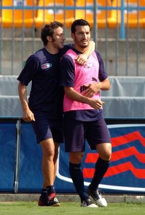 Alessandro del Piero (li.) und Gianluca Zambrotta (beide Italien) in einem Trainingsspiel -  Fußball Herren Nationalmannschaft 2005, Nationalteam, Training, Vdig Gruppe Lecce
