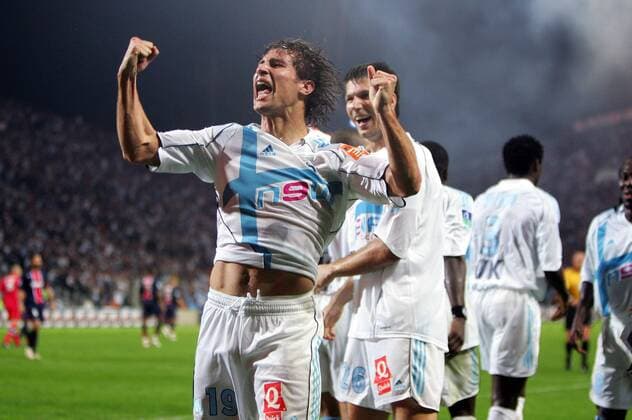Lorik Cana (Marseille) - Torjubel Fußball Herren Ligue Une 2005 2006, 1. Französische Liga, Olympique Marseille, OM Einzelbild pan11103 Marseille Begeisterung, Freude,  